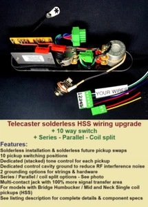 Tele Solderless HSS Wiring Upgrade + 10-way Switch /Concentric Tone = 2 Circuits - Picture 1 of 11