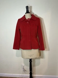 Anthropologie Tulle Crop Peacoat Coat Jacket Red Print Lining Small S - Picture 1 of 7