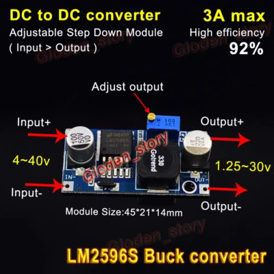 Mini DC-DC Buck Step Down Adjustable Volt Converter 4-36V to 3.3V 6V 12V 24V 3A - Image 1 of 3