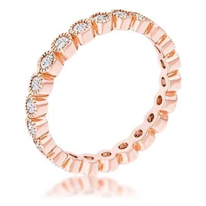 Rose Gold Plated Dotted Clear CZ Round Bezel Eternity Ring - Picture 1 of 1