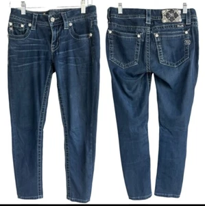￼Miss Me Signature Skinny Crop Women’s Size 27 Western Biker Ankle Jeans - Picture 1 of 12