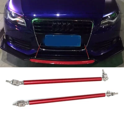 Car Universal Adjustable Front Bumper Lip Splitter Strut Rods Support Bar Red - Image 1 of 4