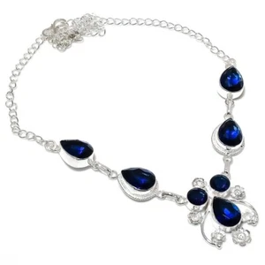 Blue Tranzanite Gemstone Handmade 925 Sterling Silver Jewelry Necklace Size 18" - Picture 1 of 1