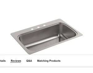 NEW Kohler K-20060-3-NA #C115 Verse 33" Single Basin Drop In Kitchen Sink With 3 - Picture 1 of 1