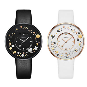 Women Girls Fashion Starry Sky Round Large Dial Leather Band Wrist Watch Student