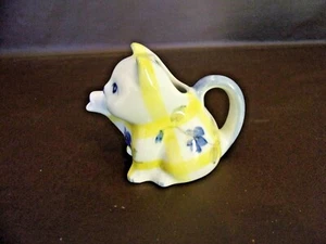 Decorative Ceramic Cat Creamer Yellow & Blue Hand Painted - Picture 1 of 6