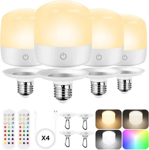 Rechargeable Battery Operated Light Bulb 4Pack, Dimmable LED Bulb with Remote Co - Picture 1 of 7