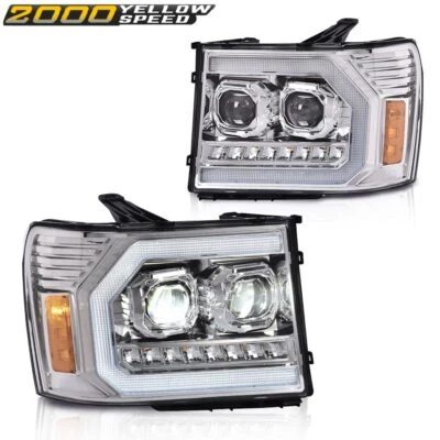 Fit For 2007-2013 GMC Sierra 1500 2500HD 3500HD LED DRL Tube Projector Headlight Foto 1 de 4