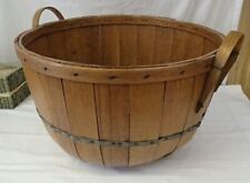 Antique Huge 20" New England Wooden Oak Splint Apple Fruit Gathering Basket Slat