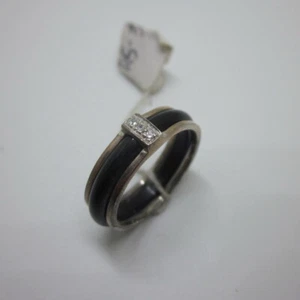 Anillos de plata de ley 925 vintage joyería plata y aro negro con circonita cúbica blanca - Imagen 1 de 8