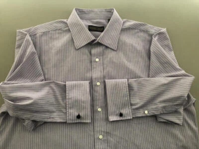 DONALD J. TRUMP  NWOT Lavender White Striped Cotton French Cuff  17½ 32-33 - Image 1 of 4