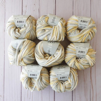 Lang Sol Metallic Yarn ~ Lot of 8 ~ #1 Yellow/Grey ~ 100% Cotton ~ Ribbon Yarn - Image 1 of 4