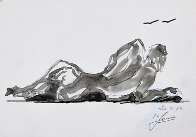 Jean-Louis Simonin - Original Painting - Gouache - Nude Lying Down - Image 1 of 2