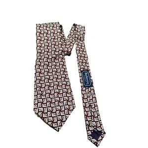 BURBERRY Hand Sewn in USA Burgundy Vintage 100% Silk Tie Geometric 56” - Picture 1 of 7