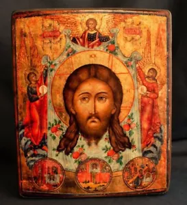 Handmade Orthodox Christian Icon `Savior Not Made by Hands` Wooden Religious Art - Picture 1 of 10
