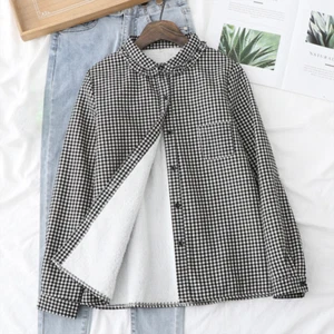 Karierte karierte Damenhemden Bluse Tops Fleece gefüttert Thermo dick Lolita süß - Bild 1 von 6