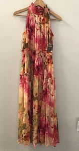 NWT Taylor Halter Dress Maxi Floral Chiffon -PinkCherry -Size 6 Lined Tropical - Picture 1 of 14