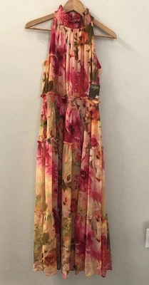 NWT Taylor Halter Dress Maxi Floral Chiffon -PinkCherry -Size 6 Lined Tropical - Image 1 of 4