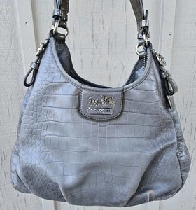 Authentic Vintage Coach Gray Snakeskin Print Leather Shoulder Bag Preowned - Picture 1 of 18