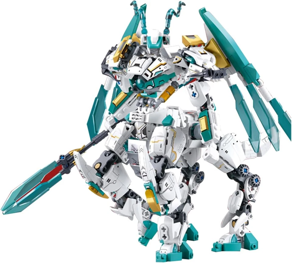 White Centaur Dragon Transforming Mech Building Blocks Set, Mythical Warrior Mec - Image 1 of 4