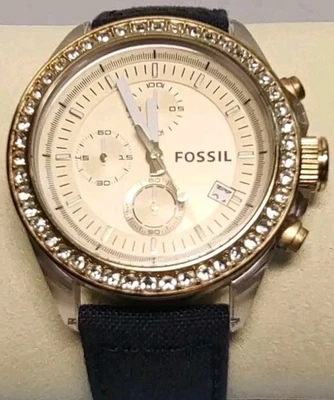 Reloj Fossil para mujer tono plata cristal Swarovski bisel piedra funcionando  Foto 1 de 4