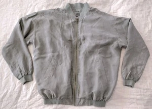 Vintage 80s Robert Stock Men's 100% Silk Beige/Gray Bomber Jacket Small - Picture 1 of 7