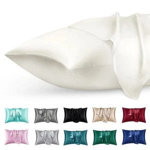 Satin Silk Pillowcase for Skin and Hair, 2 Pack - Envelope Closure - Bedding ... - Picture 1 of 7