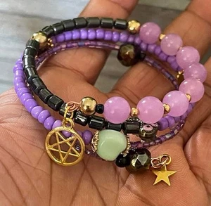 Gothic Witch Moon Bracelet Pagan Wicca- Purple Agate For Rituals Spells Handmade - Picture 1 of 5