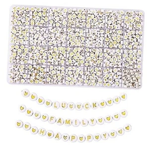 1820pcs Letter Beads for Bracelets, 28 Styles Alphabet Beads White & Gold - Picture 1 of 8