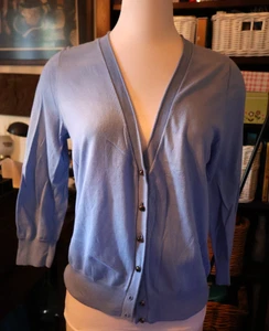 J. Cárdigan Crew Periwinkle 100 % algodón 3/4 Slv LG V cuello peso pluma B - Imagen 1 de 3