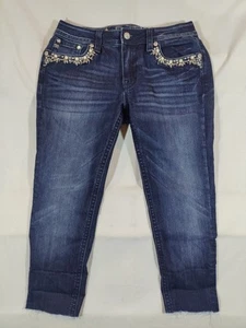 Miss Me Jeans Damen 30 Mid Rise Skinny Perlen Strass Taschen roher Saum blau - Bild 1 von 11