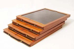 C13525 ~ 6,5x8,5 - 4 Vintage Holz ganze Plattenhalter & 2 Kodak Filmscheide - GEBRAUCHT - Bild 1 von 9