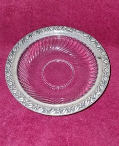 Webster Sterling Silver Floral Vine Design Pressed Glass Trinket Dish Berry Bowl - Picture 1 of 9