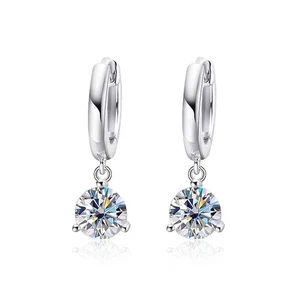 0.5-2ct D Color Round Moissanite Drop Dangle Earrings Women 925 Sterling Silver - Picture 1 of 15