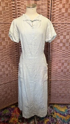 VESTIDO MAXI LINO A CUADROS 100 % LINO Lazo Atrás Manga Corta Bolsillos Pequeño Cottagecore Foto 1 de 4