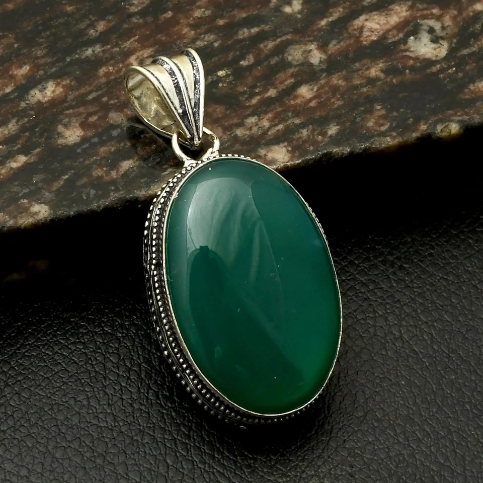 Green Onyx Gemstone Ethnic Handmade Antique Design Pendant Jewelry 2.2" AP-31671 - Image 1 of 1