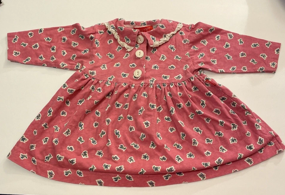 复古 1990 年代 Esprit 婴儿花卉连衣裙长袖 18 Mo 个月玫瑰/淡紫色 — 第 1/4 张图片