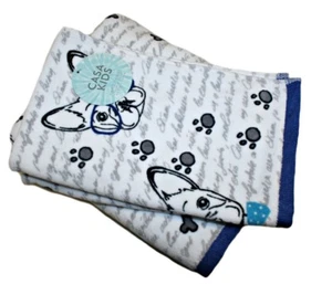 Casa Kids 100% Cotton 3pcs Bath Towel Set, Pups, Color: Grey/Blue on White - Picture 1 of 1