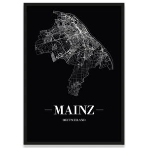 JUNIWORDS Stadtposter, Mainz, Schwarz, Kunstdruck Plan Map - Bild 1 von 7