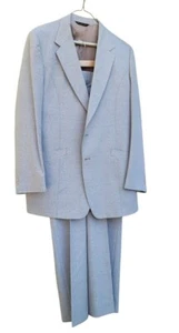 Men's 2 Piece Suit 2 Button Gray Window Pane Vintage 42L 36x30 Flat Front Pants - Picture 1 of 4