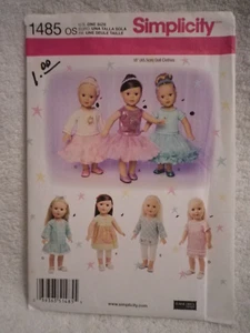 Simplicity Pattern 1485 Doll Clothes 18" Inch fits American Girl - Picture 1 of 2