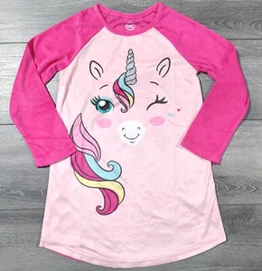 Girls Small 6-6X Pink Rainbow Unicorn Nightgown Long Sleeve Sleep Shirt Gift - Picture 1 of 6