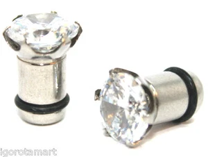2X Gem Flesh Tunnel Plug Crystal Ear Stretcher Expander Stud Piercing 6mm Plugs - Picture 1 of 4