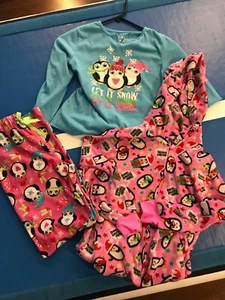 Lot of Sleep On It One Piece & Penguin Pink and Blue Pajamas Set - 10/12yrs - Picture 1 of 6