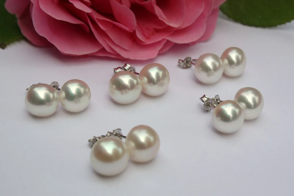 Blanco 10mm 5paar Agua Dulce de Crianza perleschmuck pendientes botón Plata 925 - Imagen 1 de 1