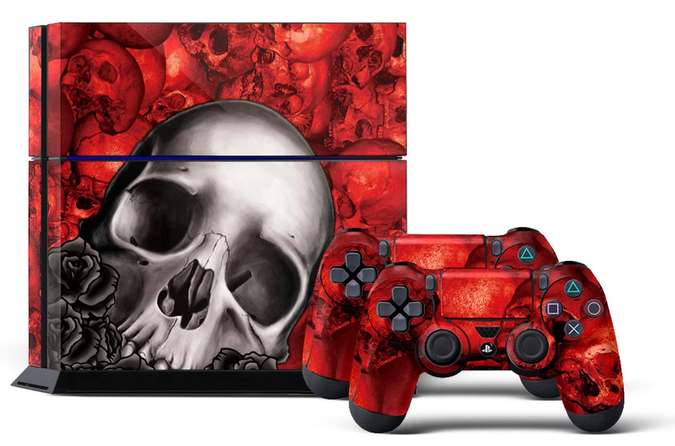 Skin Sticker for PS4 System Playstation 4 Console +2 Controller Decals BONES RED - Image 1 of 1