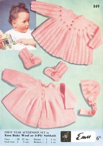 Matinee coats bonnets booties baby Knitting Patterns copy 3 ply - Picture 1 of 2