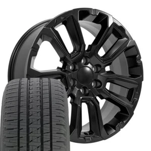 22 in Satin Black Wheels & Bridgestone Tires Fit 84624178 Escalade Sierra Yukon - Picture 1 of 5