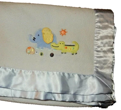 7D Vintage Carter's Best Friends Elephant Alligator Fleece Satin Crib Blanket - Image 1 of 4
