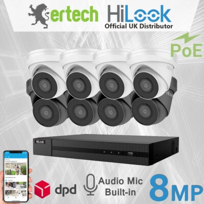Hikvision HiLook CCTV System IP PoE 8MP 4K UHD HD White Grey Camera 4CH 8CH NVR - Image 1 of 3